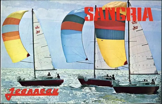 A Jeanneau Sangria brochure: three Sangrias under colourful spinnakers